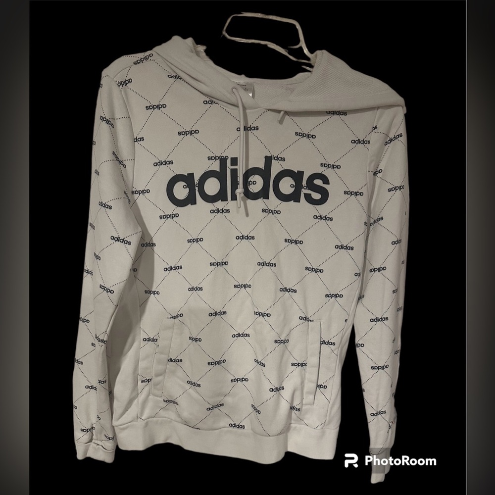 ADDIDAS Graphic All Over Print White Hoodie -Excellent Condition- UNISEX Small